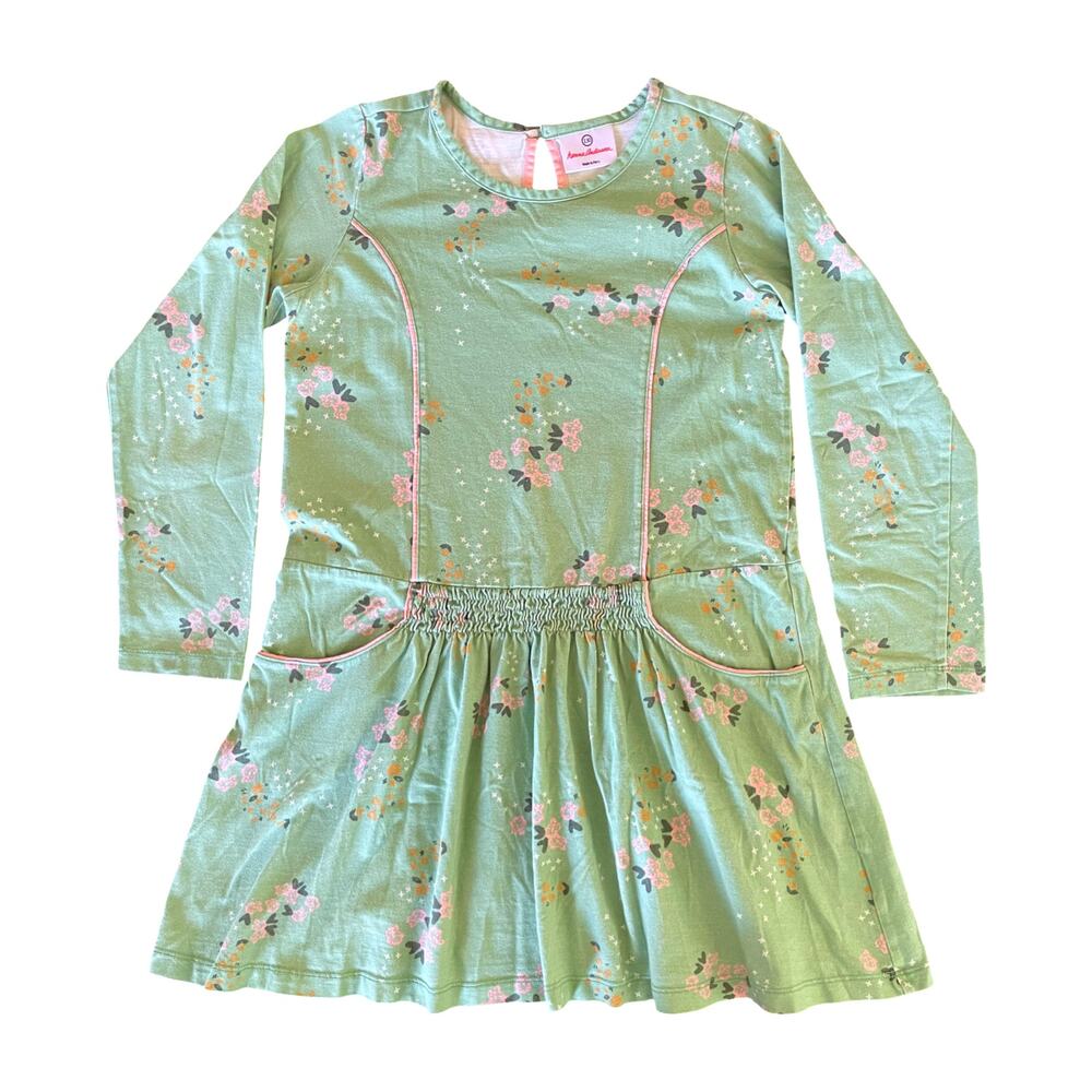 Hanna Andersson Green Floral Drop-Waist Dress - Size 8